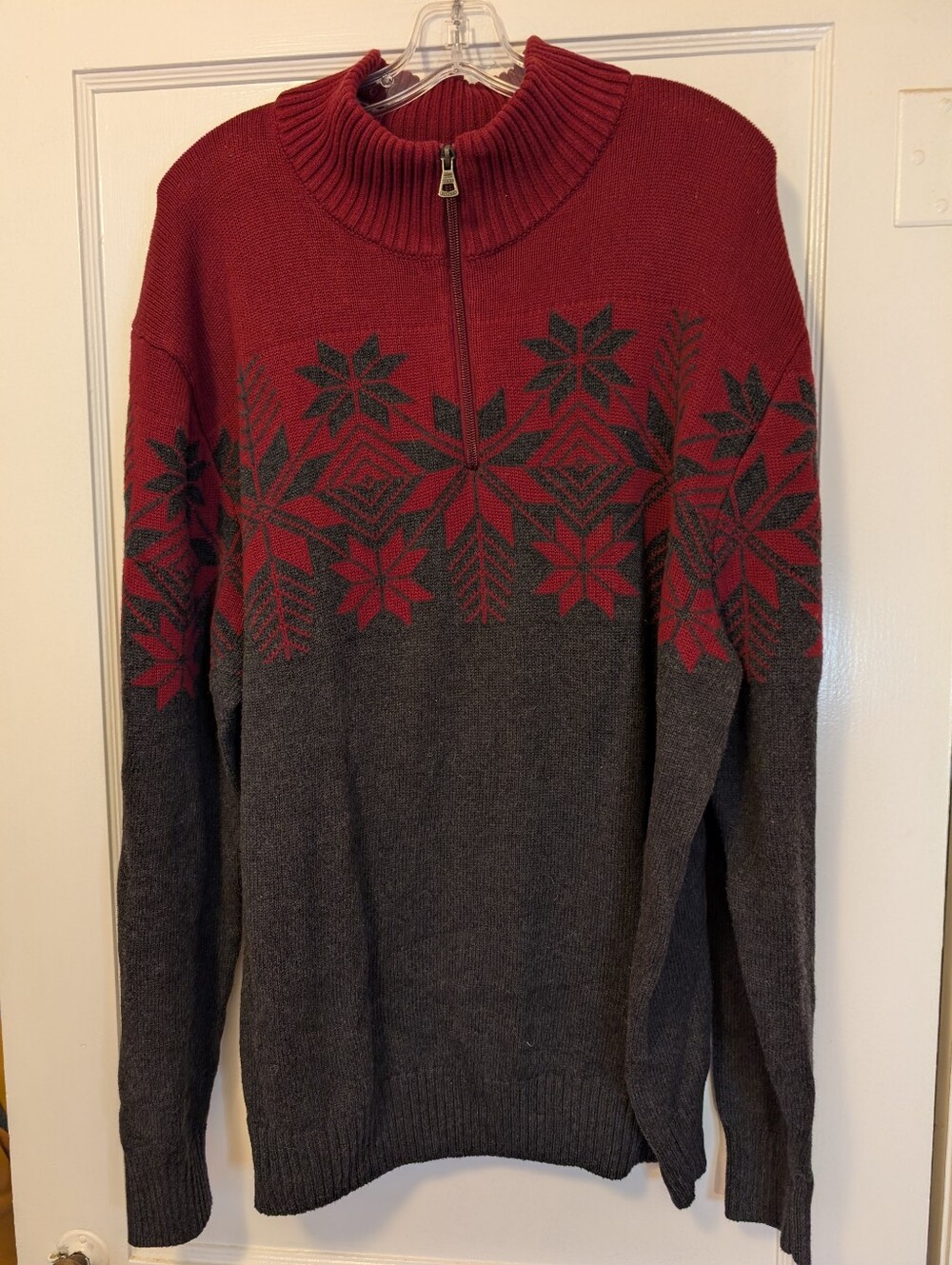 Weatherproof Men’s XXL Fair Isle Quarter Zip Sweater Burgundy Gray Cotton